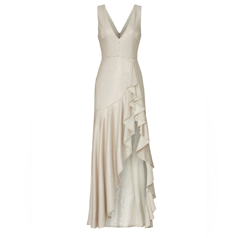 Badgley Mischka Ruffled Sequin Gown, 10